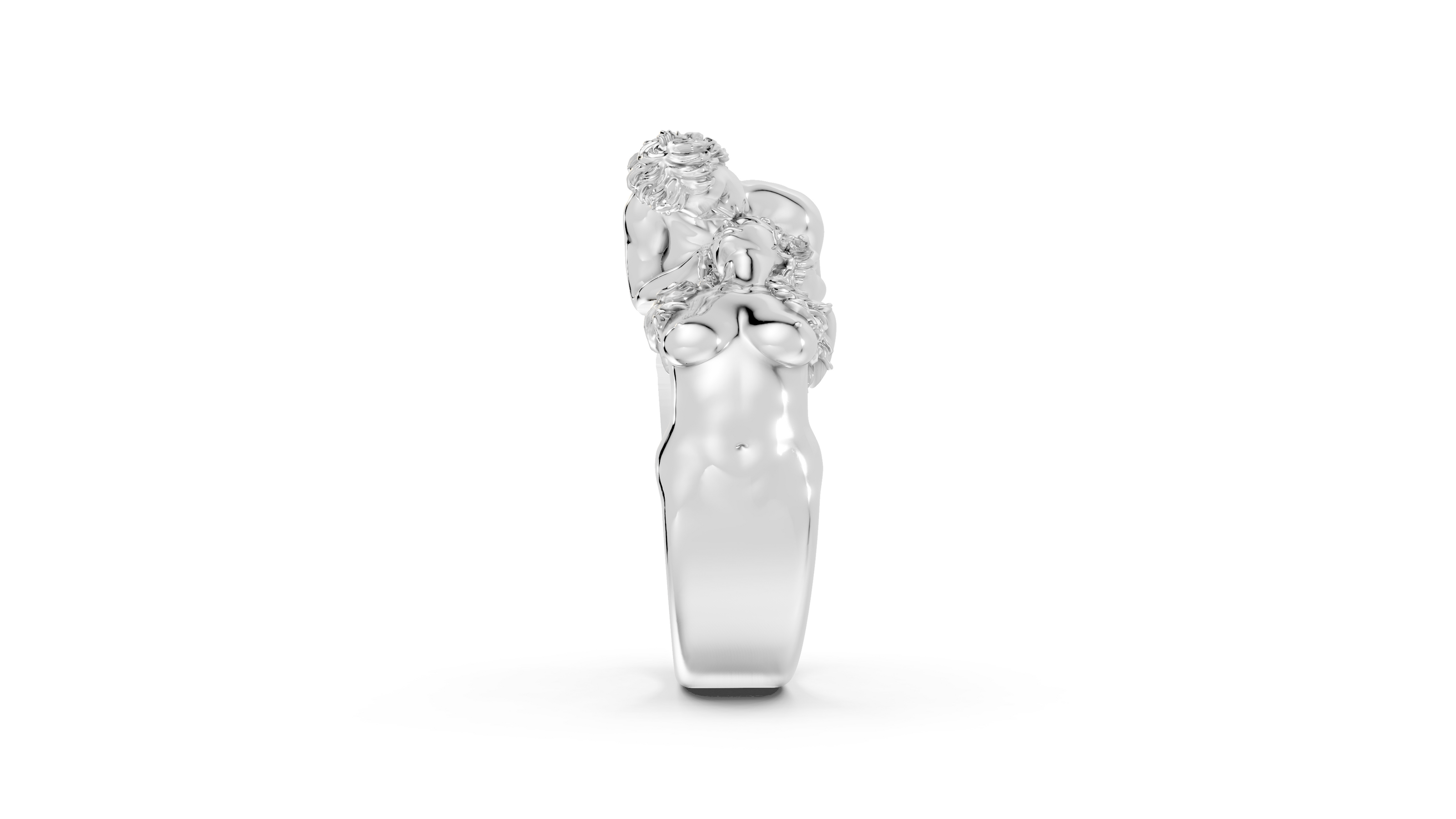 Silver ring with floral design on a white background
