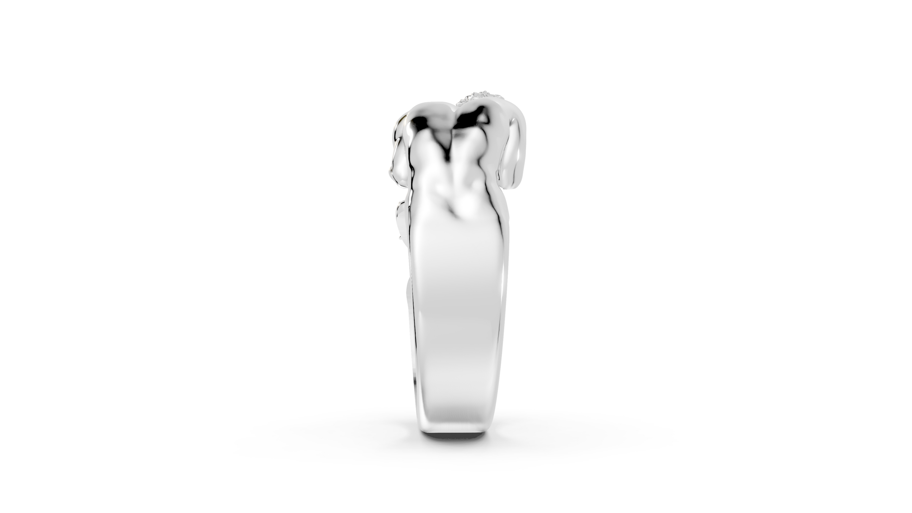 Silver ring with a unique design on a white background