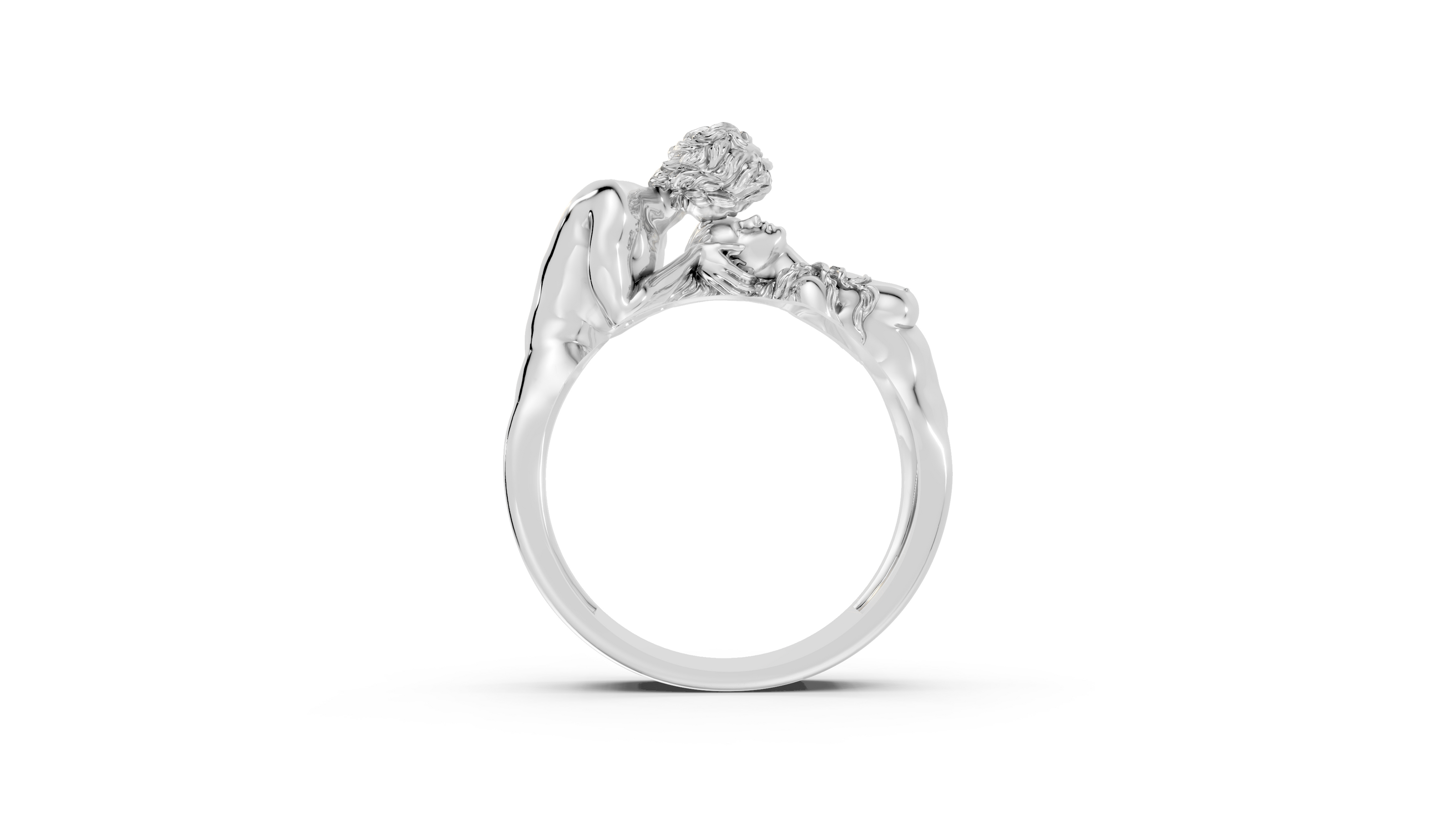 Silver ring with a diamond on a white background