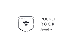 Logo for Pocket Rock Jewelry with a diamond icon inside a pocket outline.