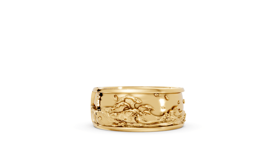 Waves with Moon Band - 14K Yellow Gold - Pocket Rock Jewelry