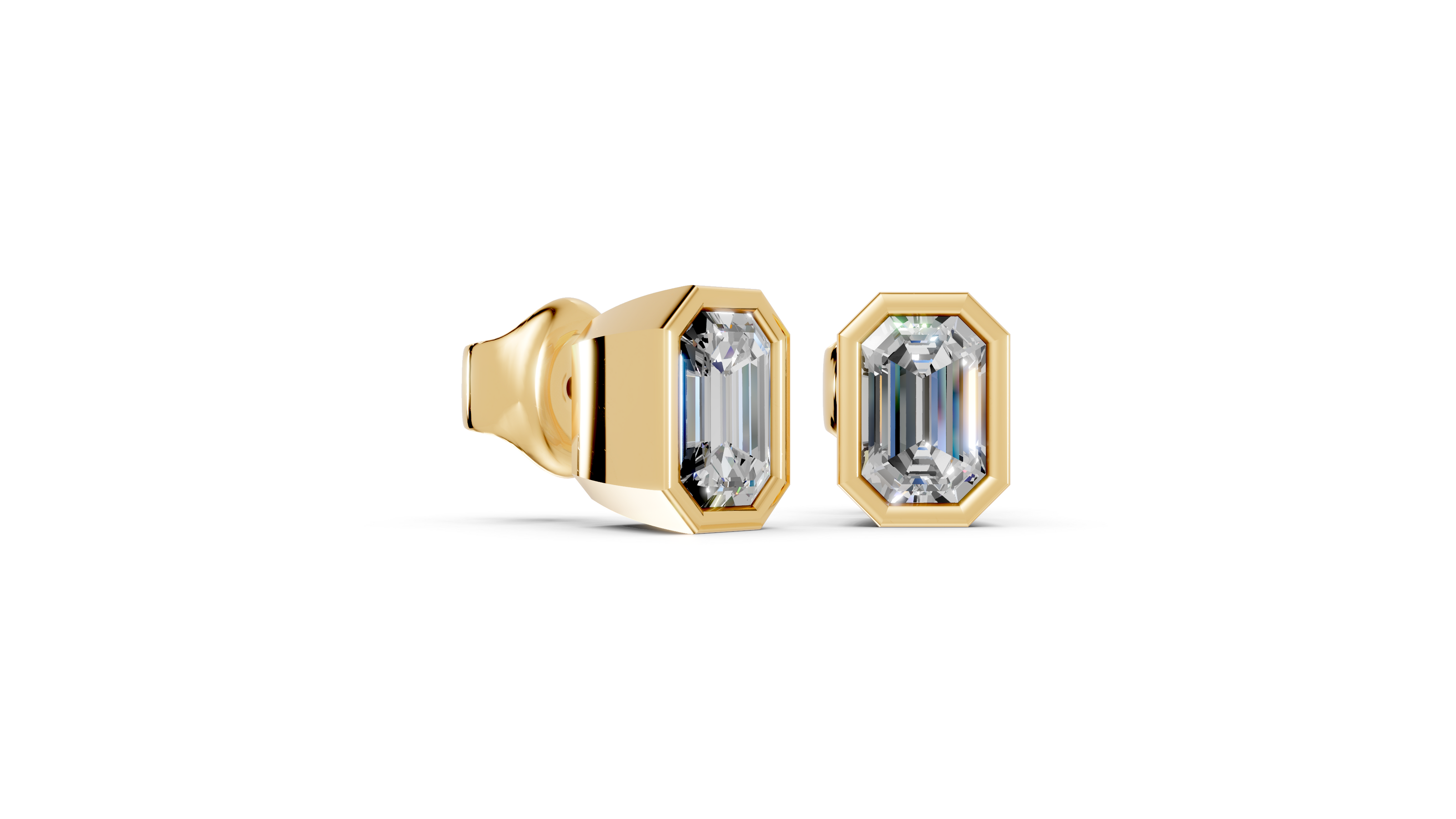 emerald bezel gold studs side angled