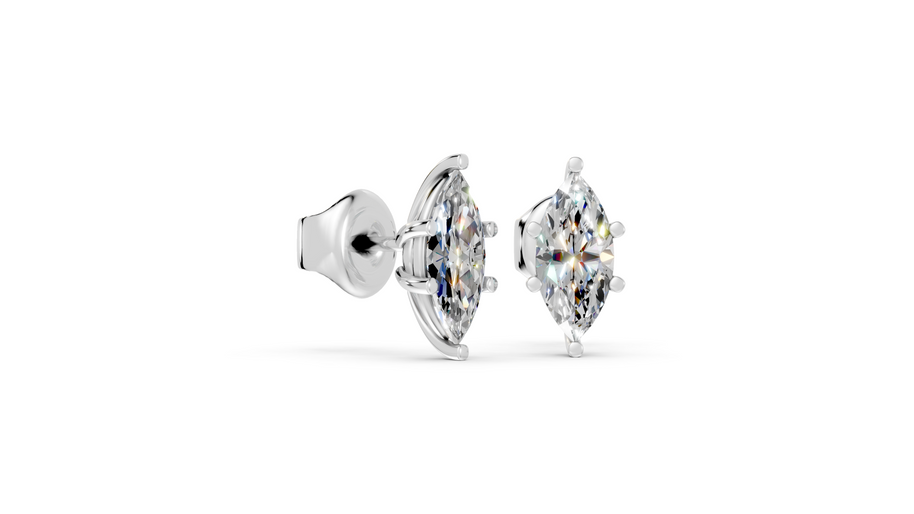 marquise studs front and angled in white gold