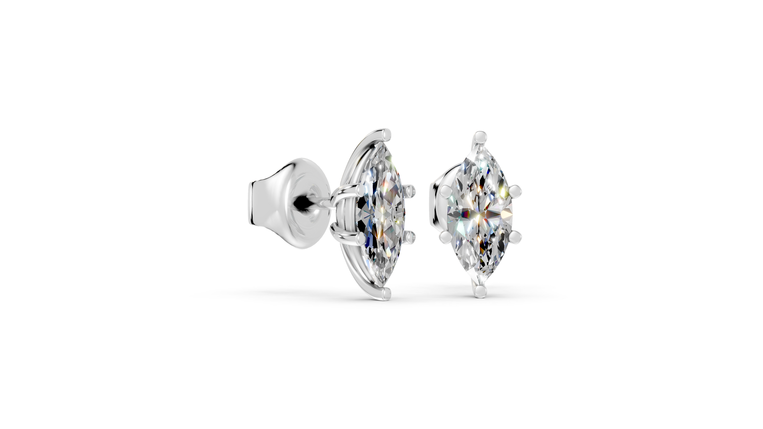 marquise studs front and angled in white gold