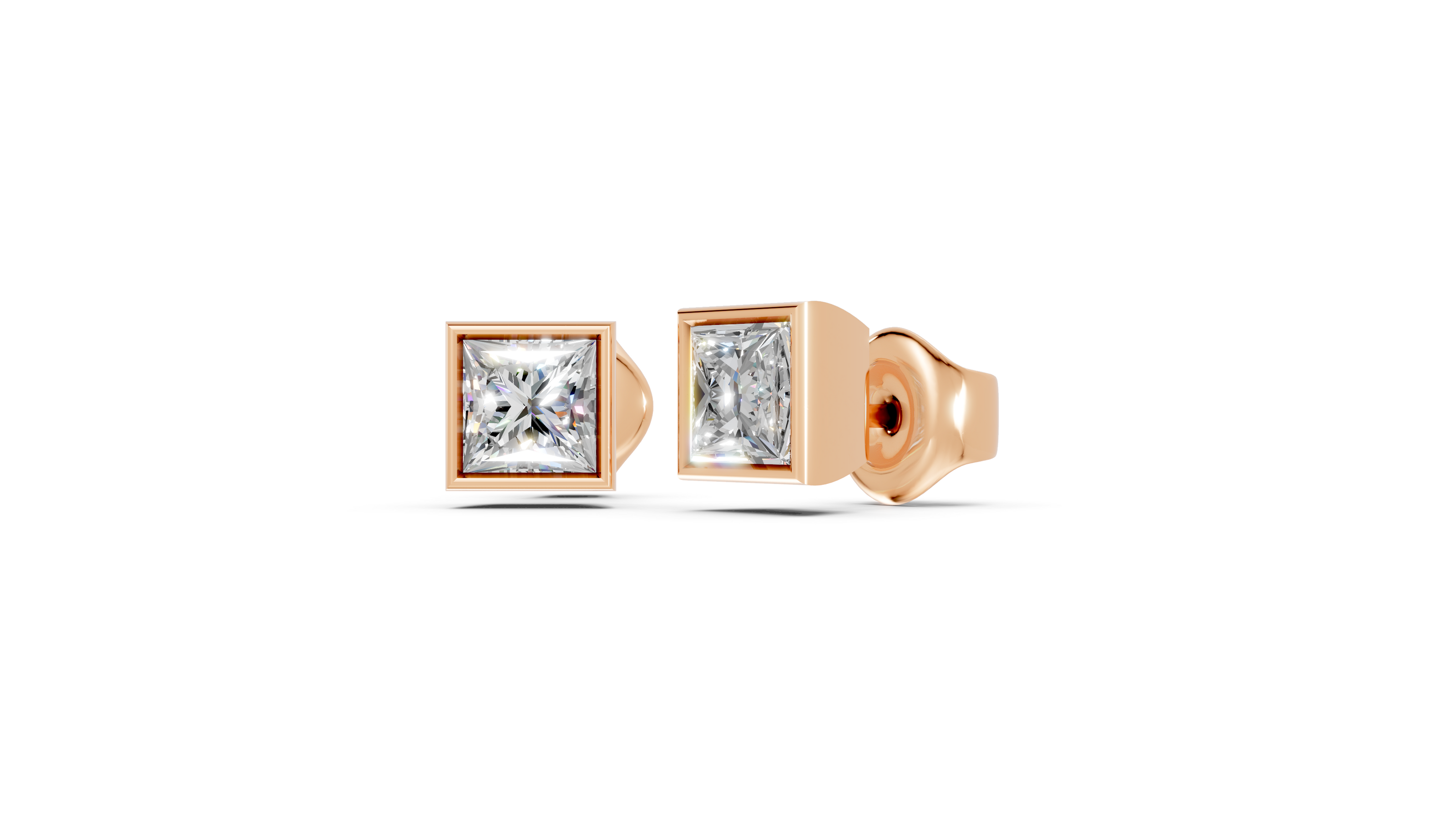 princess bezel studs rose gold side angled