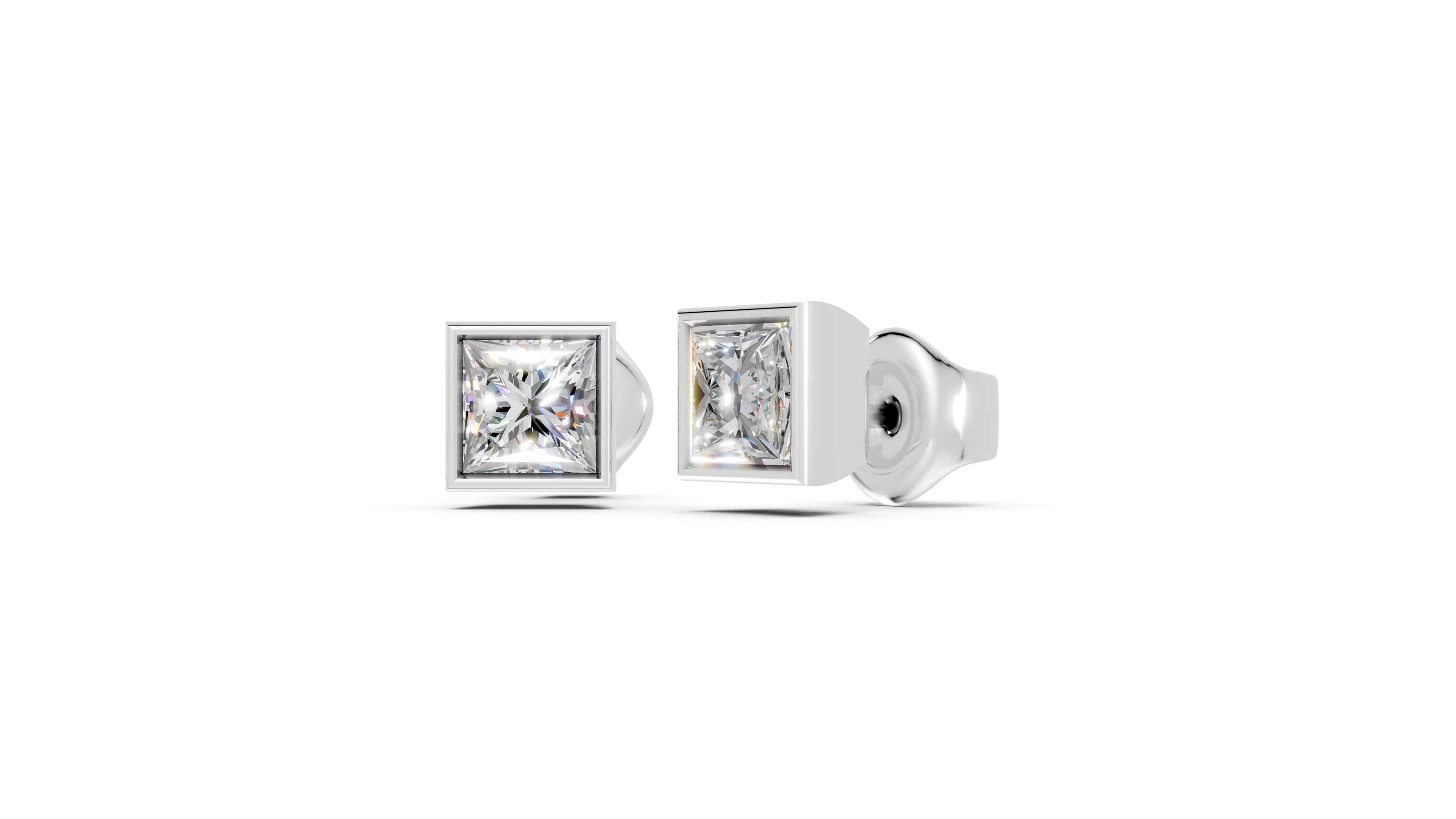 princess bezel studs white gold side