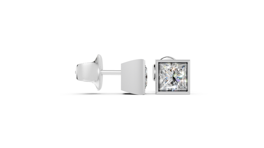 princess bezel studs white gold side angled
