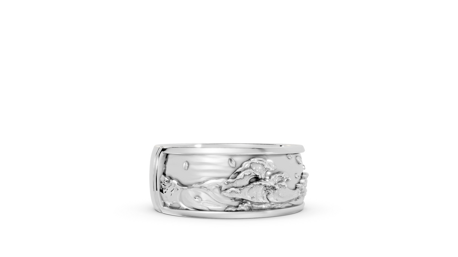wave moon band in silver big wave