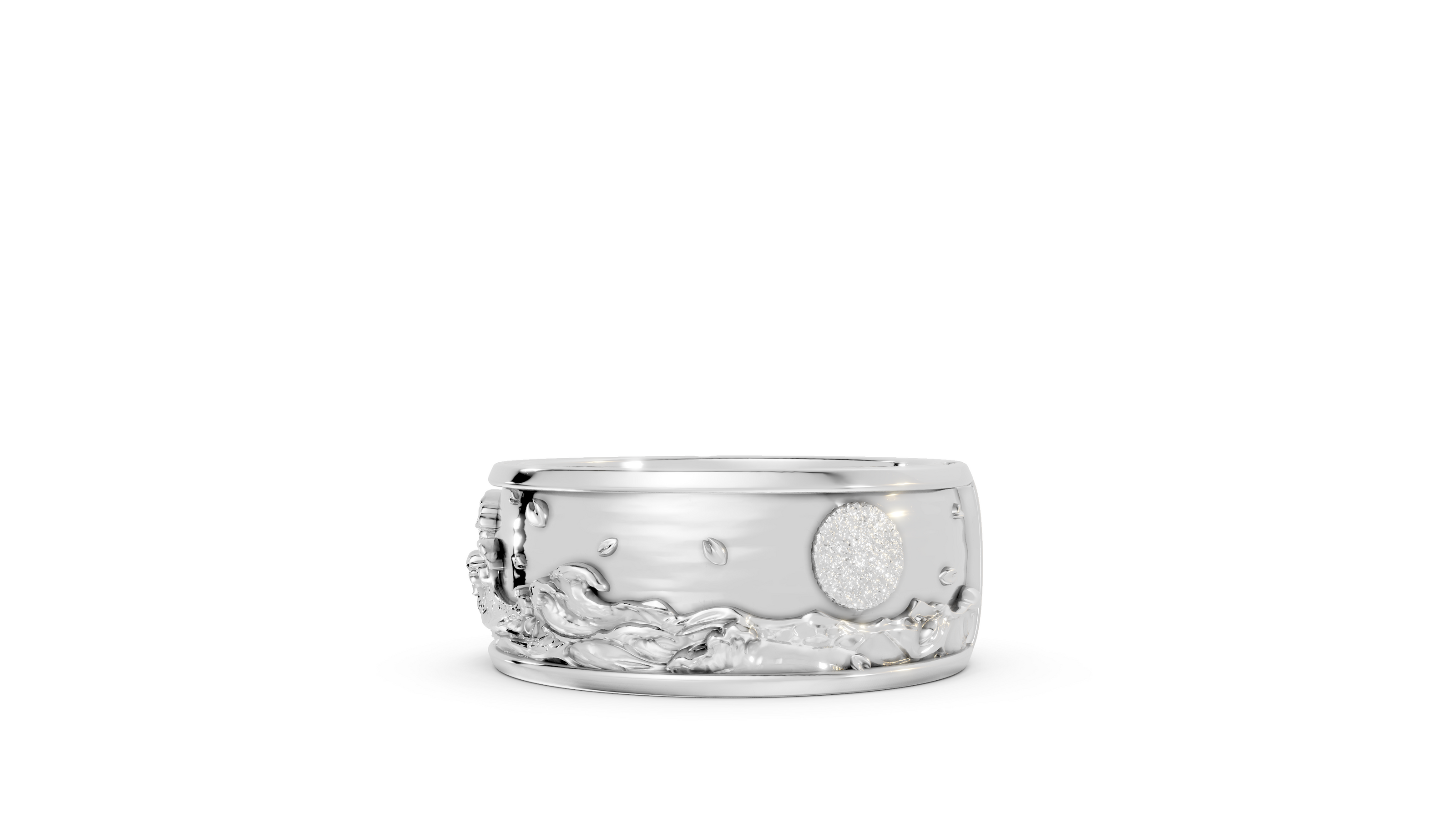 wave moon band in silver with moon showing