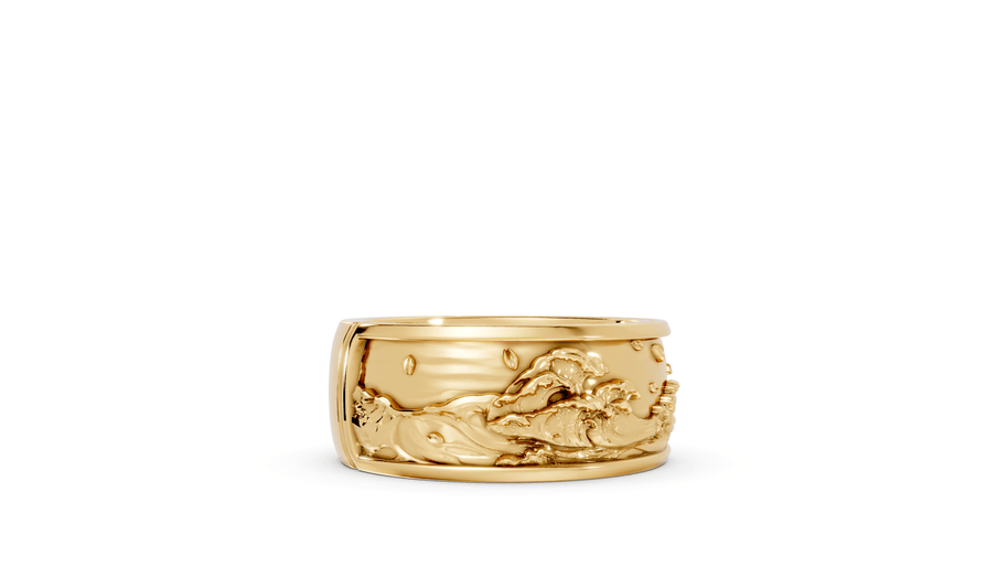 Waves with Moon Band - 14K Yellow Gold - Pocket Rock Jewelry