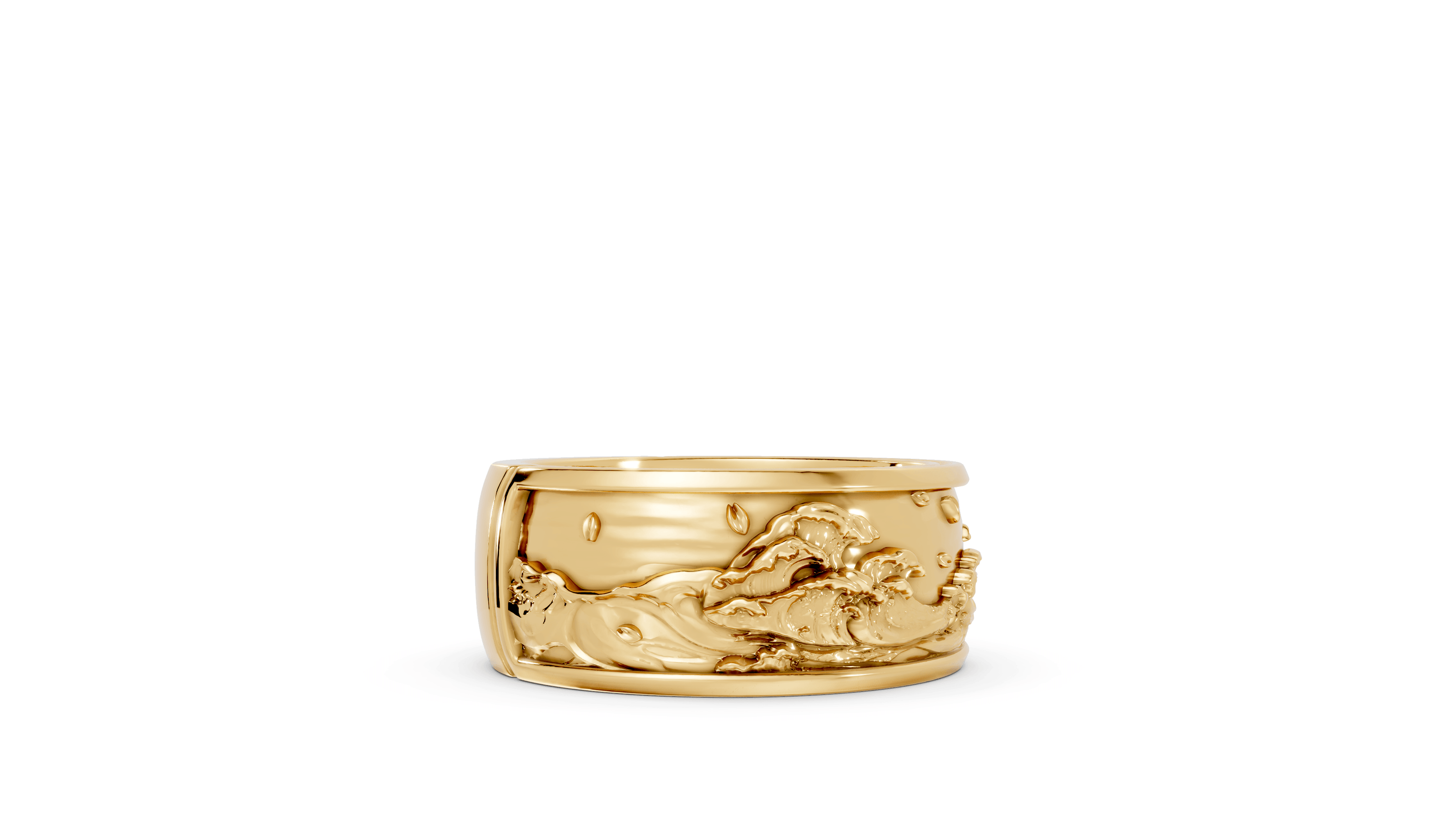 Waves with Moon Band - 14K Yellow Gold - Pocket Rock Jewelry
