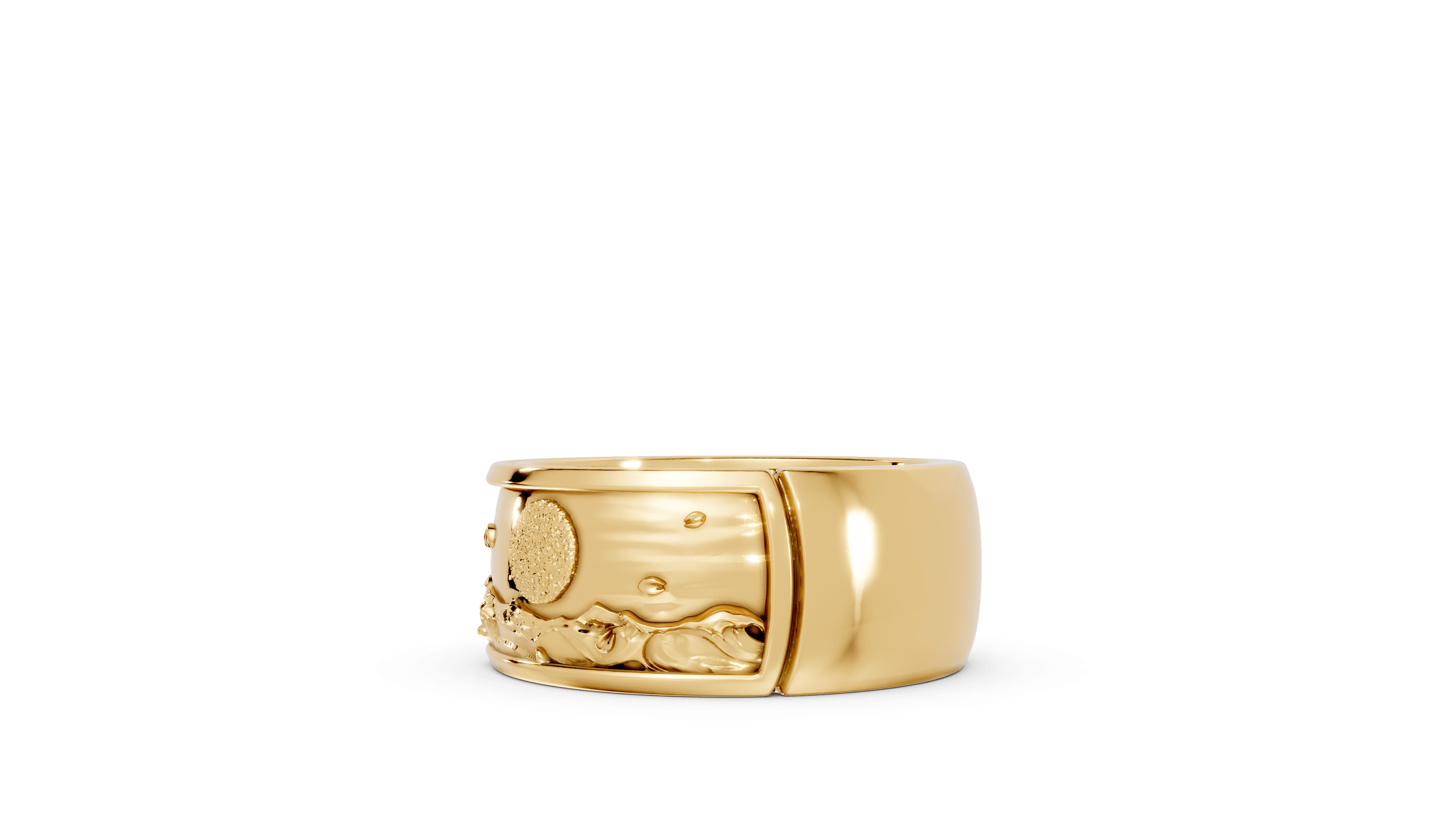 Waves with Moon Band - 14K Yellow Gold - Pocket Rock Jewelry