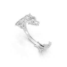 Silver ring with diamonds on a white background