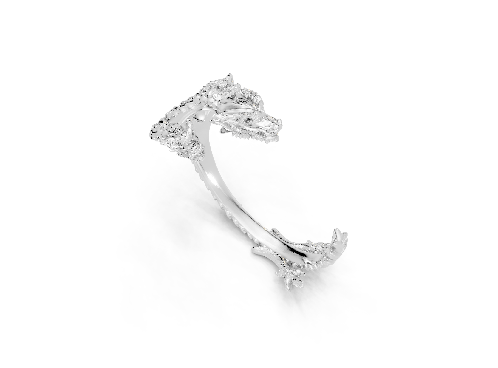 Silver ring with diamonds on a white background
