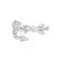 Silver earring with clear gemstones on a white background