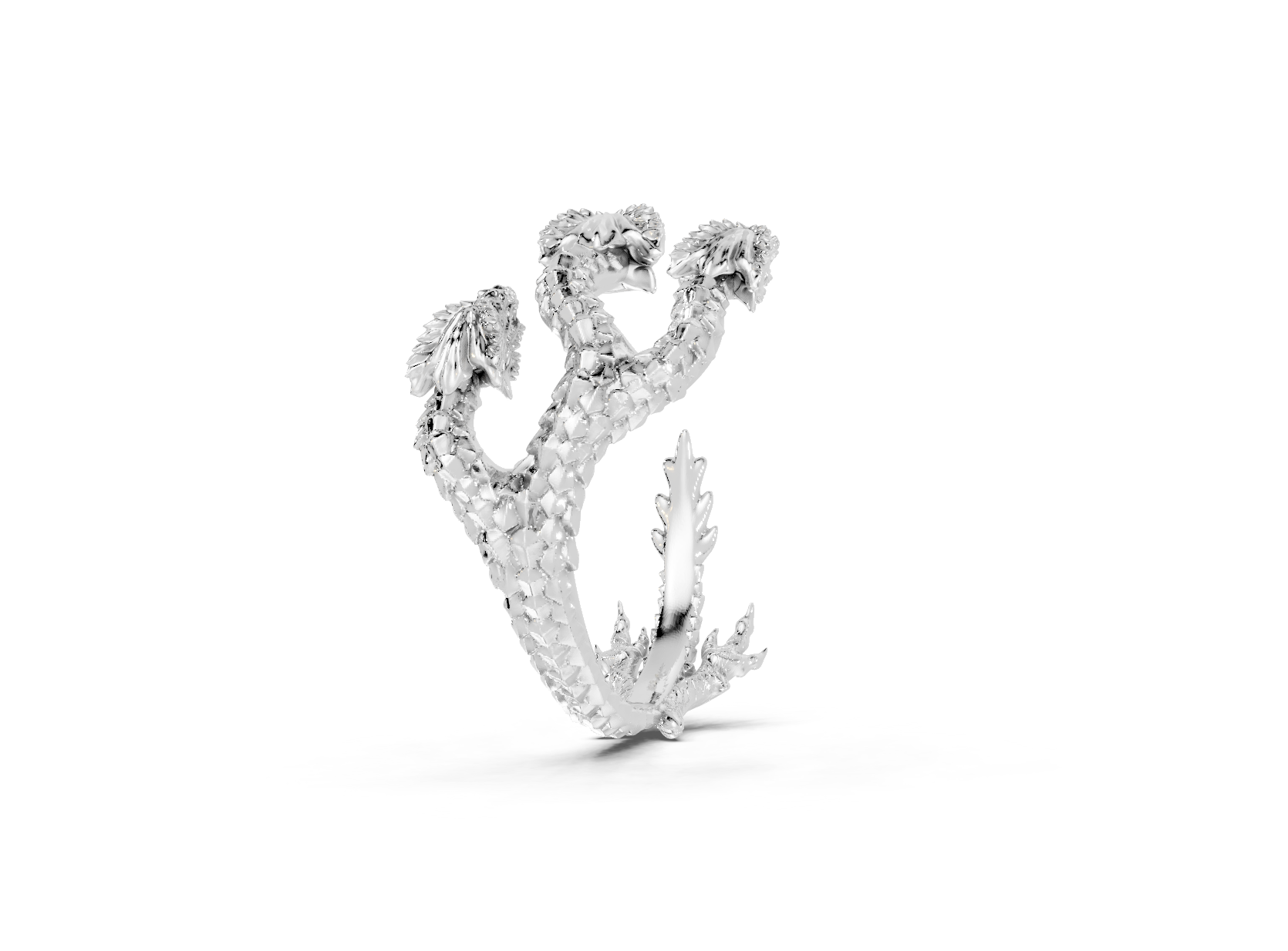 Silver ring with a unique design on a white background