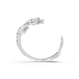 Silver ring with a textured design on a white background