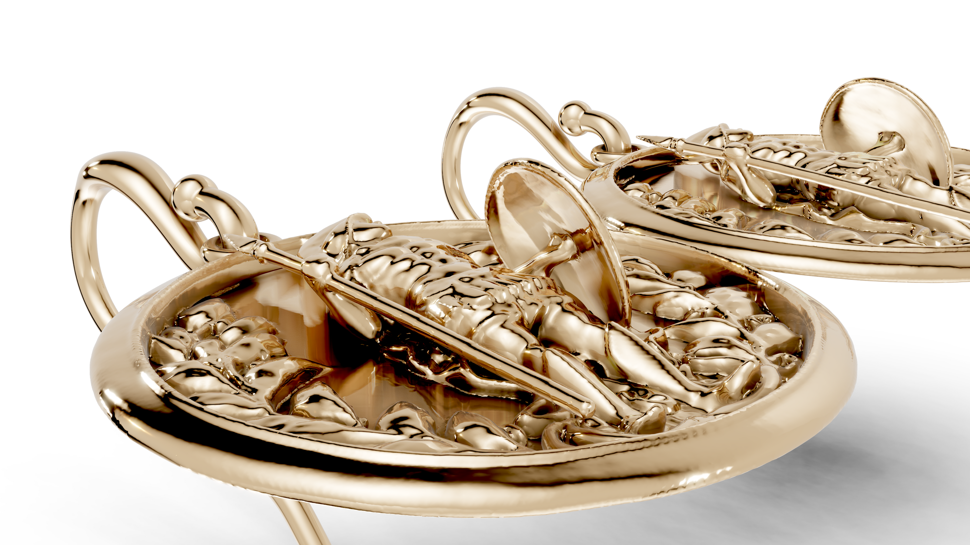 Gold pendant with intricate design on a white background