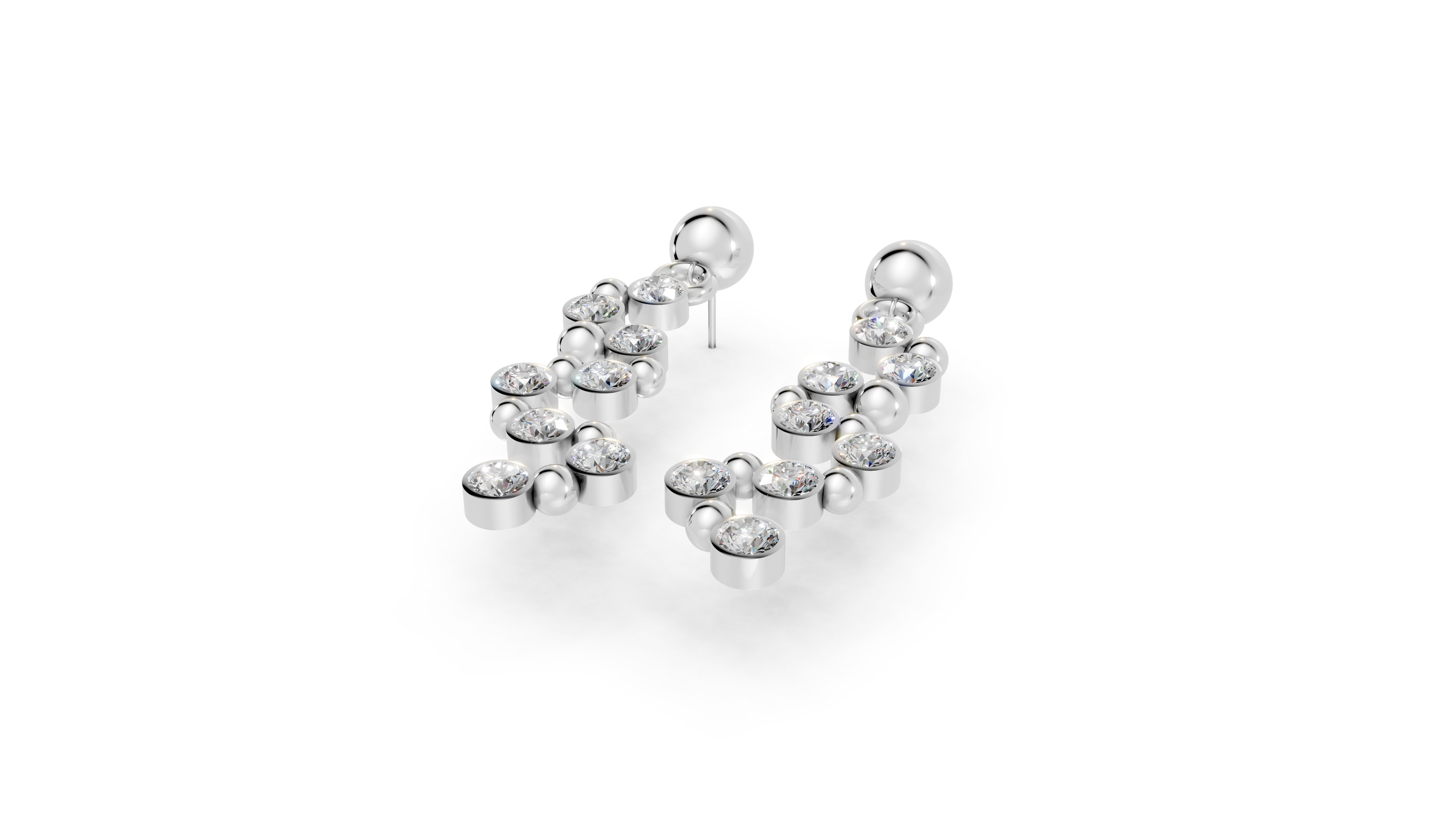 Silver earrings on a white background