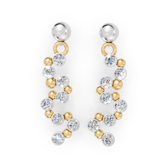 Pair of earrings with gold and silver beads on a white background