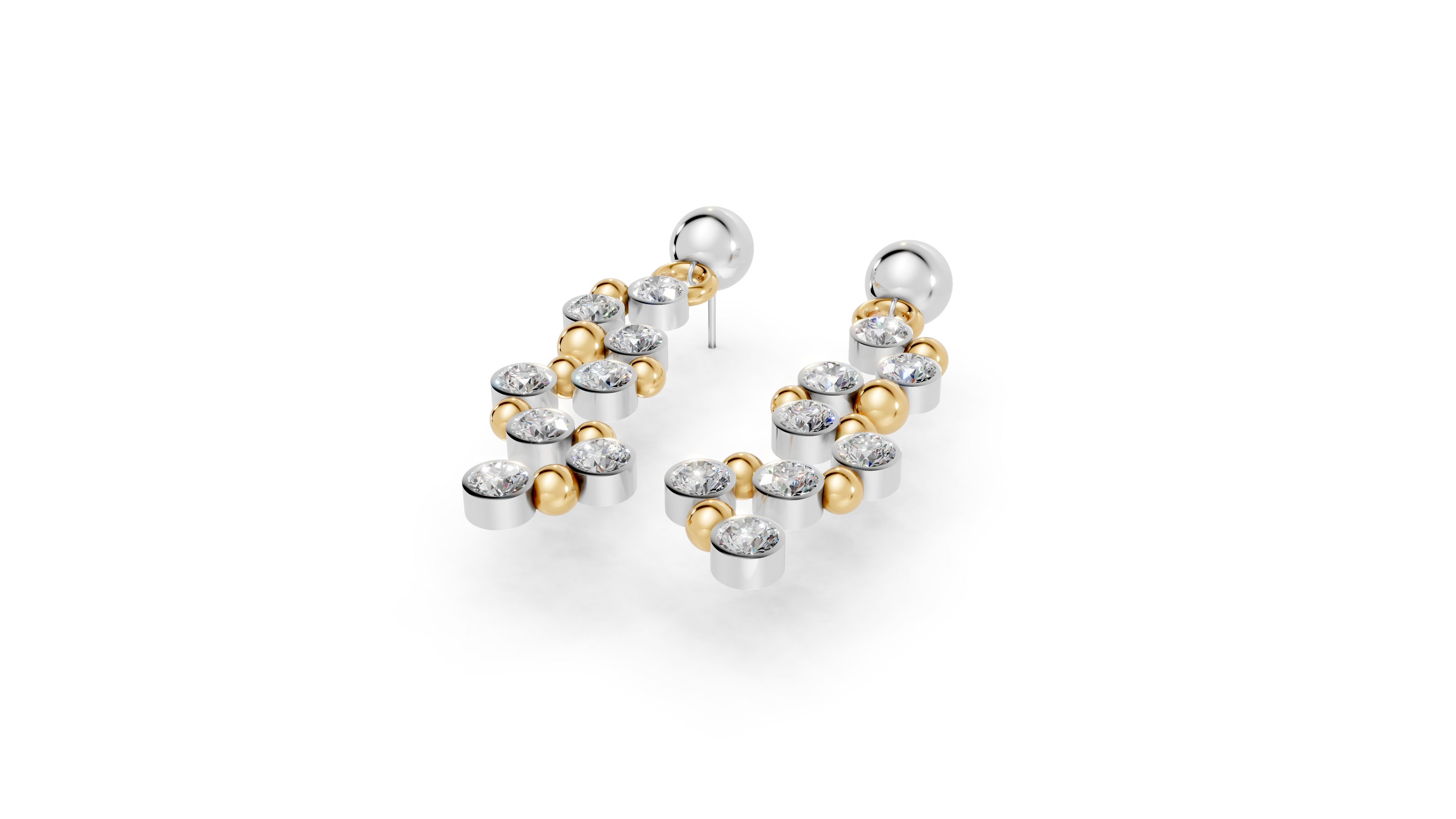 Pair of gold and silver hoop earrings on a white background