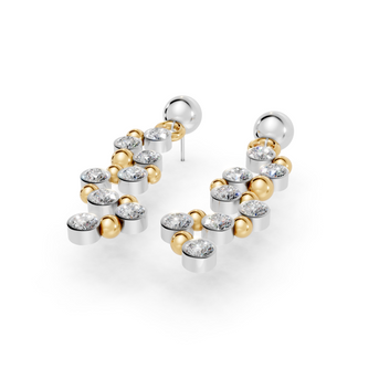 Pair of gold and silver hoop earrings on a white background