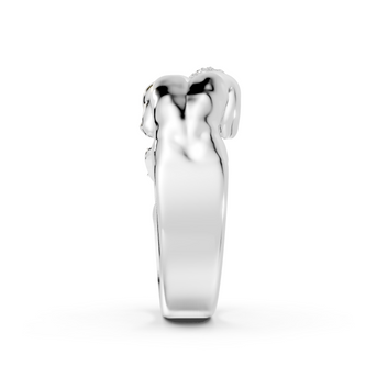 Silver ring with a unique design on a white background
