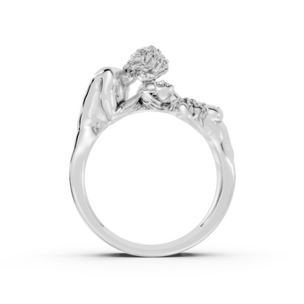 Silver ring with a diamond on a white background