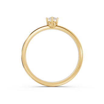 Gold ring with a diamond on a white background