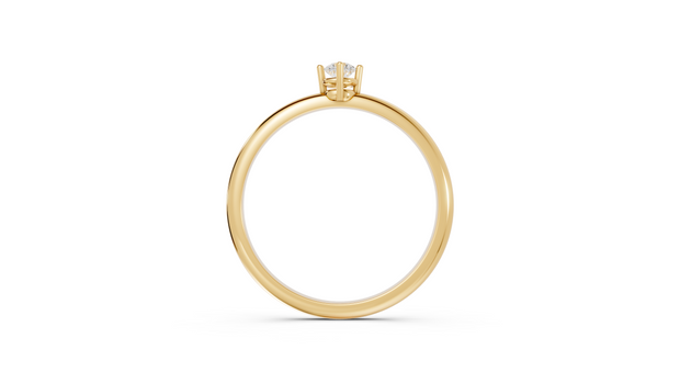 Gold ring with a diamond on a white background
