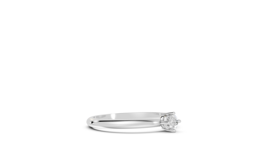 Silver ring with a diamond on a white background