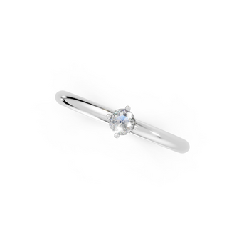 Silver ring with a small diamond on a white background