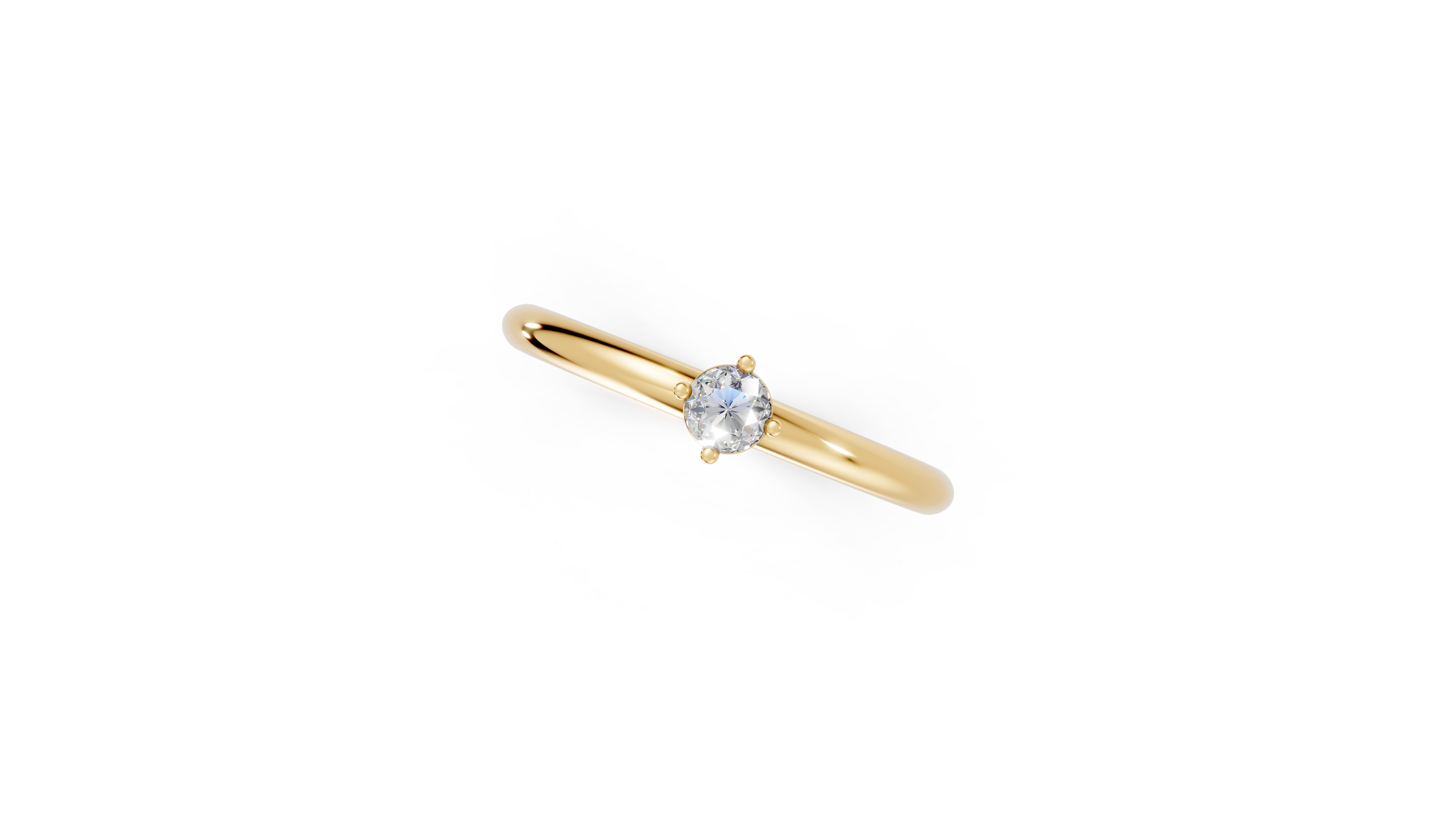 Gold ring with a diamond on a white background