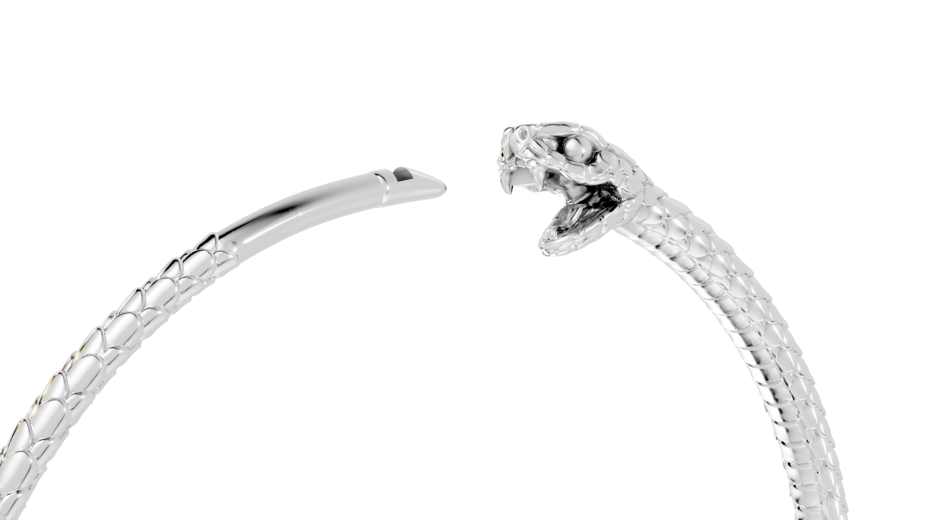 Silver bracelet with a detailed clasp on a white background