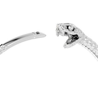 Silver bracelet with a detailed clasp on a white background