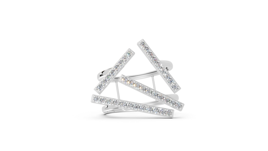 Stack of diamond rings on a white background