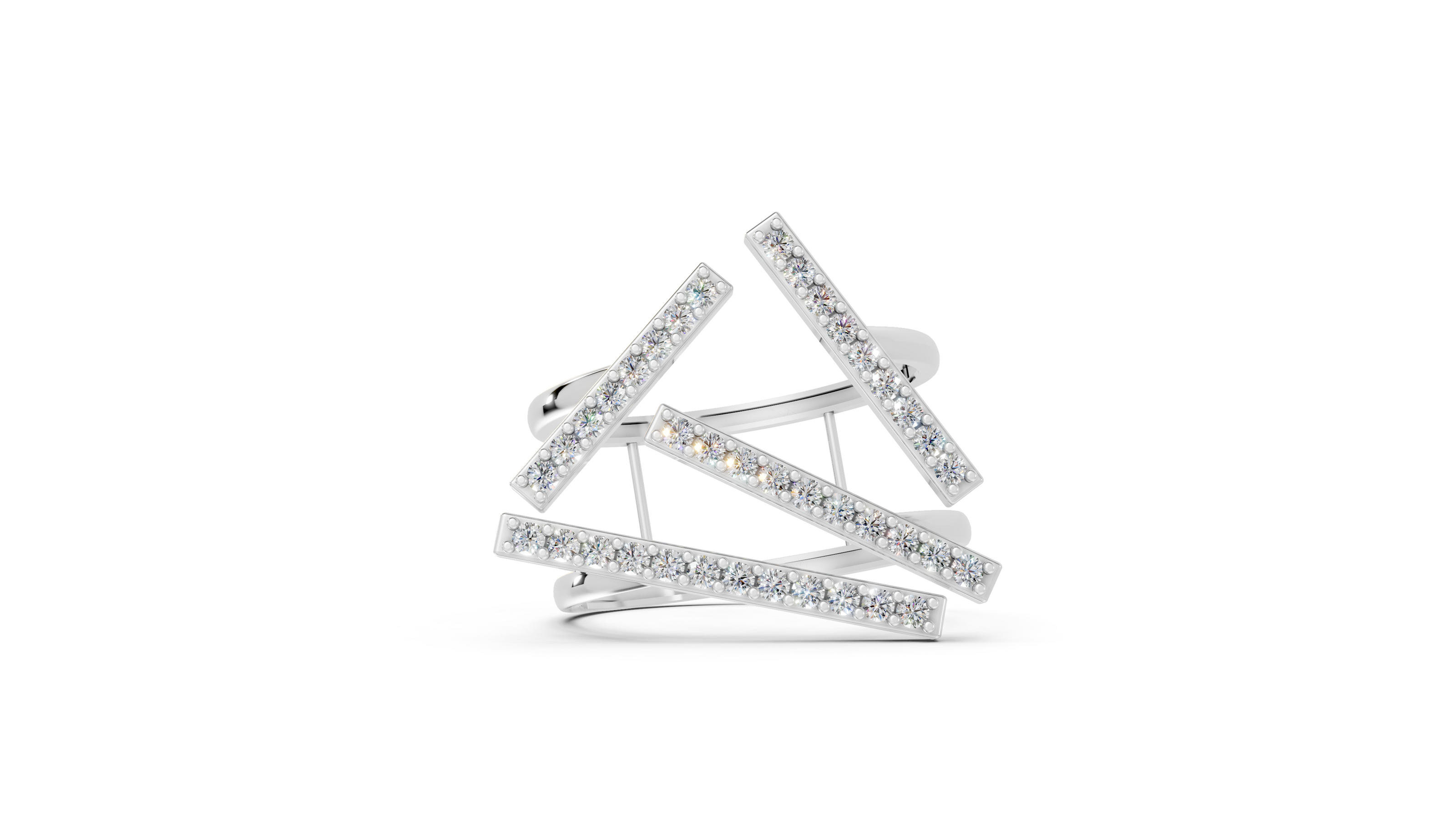 Stack of diamond rings on a white background