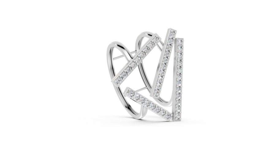 Silver ring with interlocking design on a white background