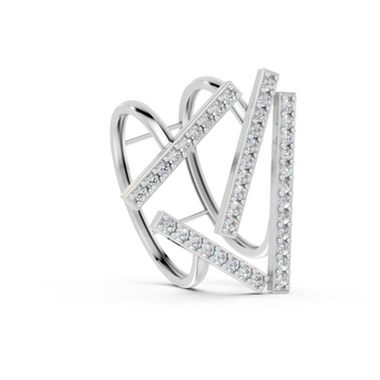 Silver ring with interlocking design on a white background