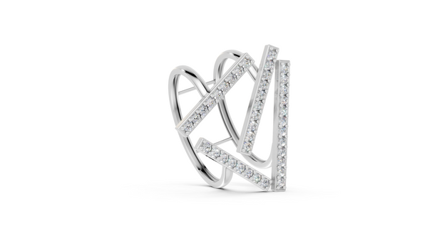 Silver ring with interlocking design on a white background