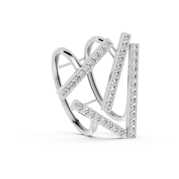 Silver ring with interlocking design on a white background