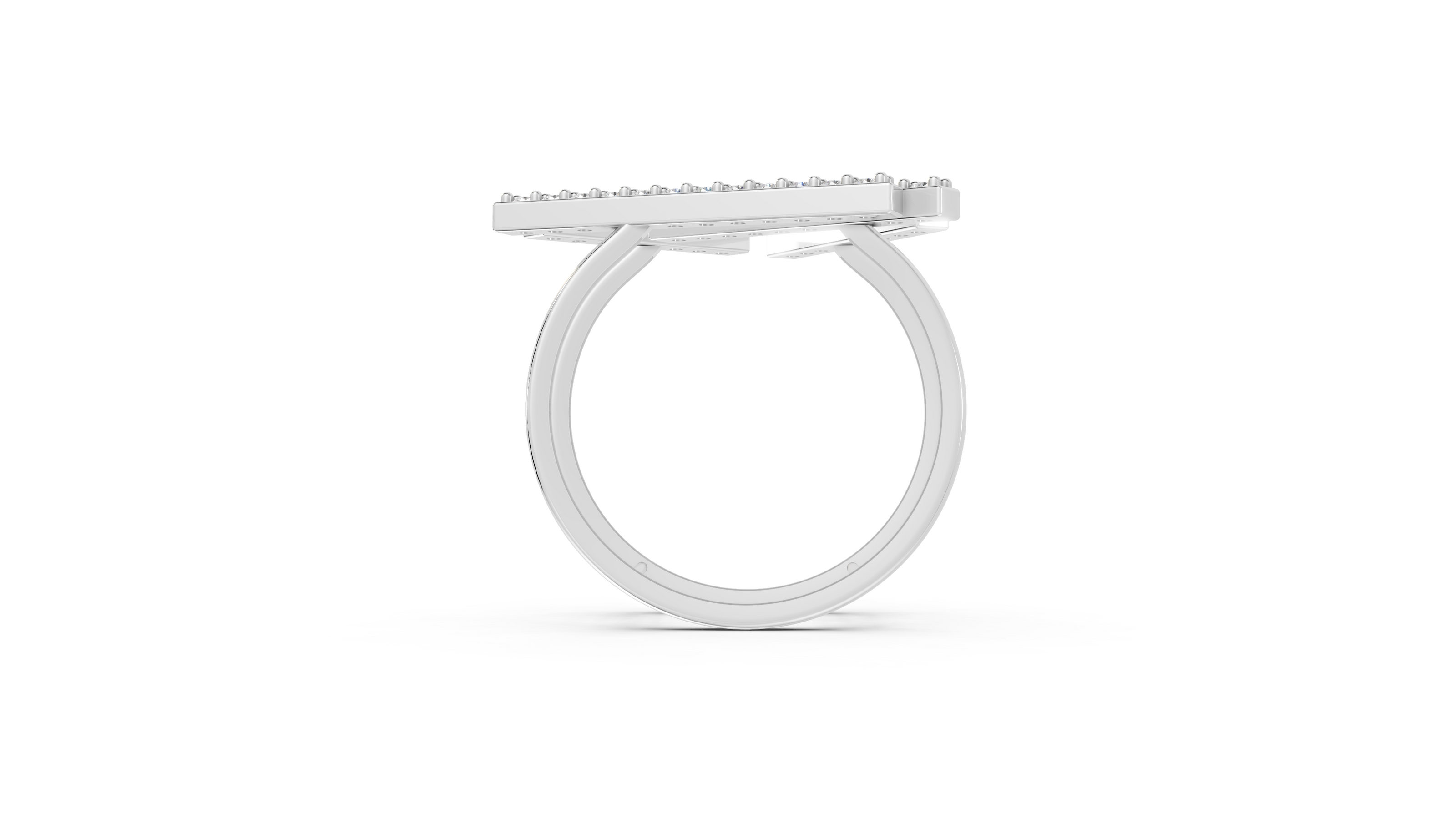 Silver ring with a textured band on a white background