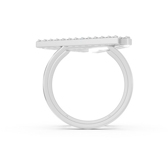Silver ring with a textured band on a white background