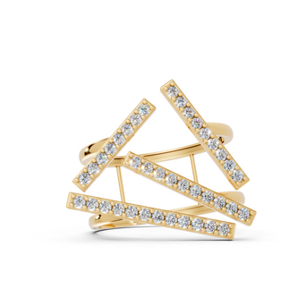 Gold ring with diamond accents on a white background