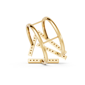 Gold ring with geometric design on a white background