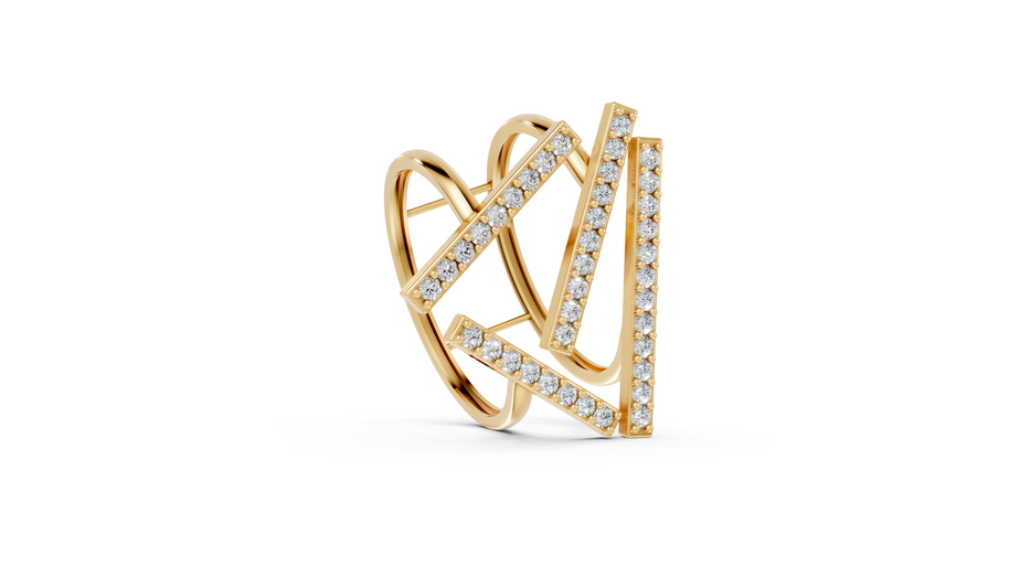 Gold ring with diamond accents on a white background