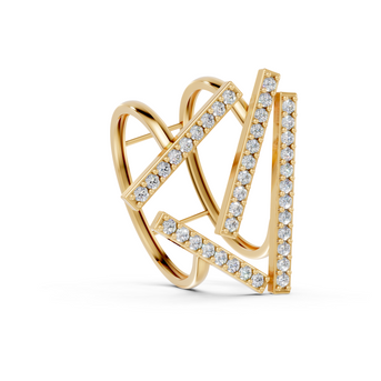Gold ring with diamond accents on a white background