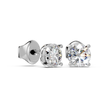 Round studs front and side in white gold