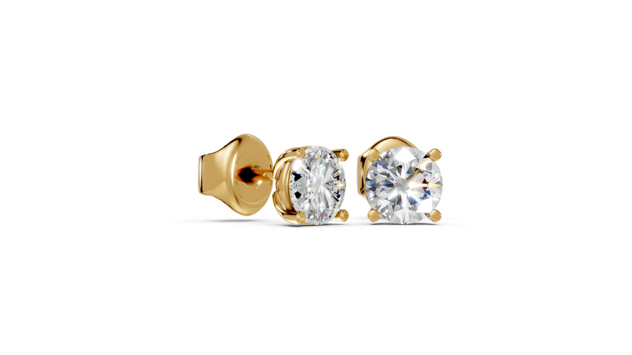 Round studs front and side in yellow gold