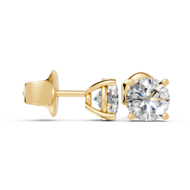 Round studs front and side in yellow gold